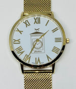 Gold Tone Clock Tower Watch with Mesh Band