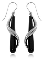 Sterling Silver and Onyx Spiral Drop Earrings