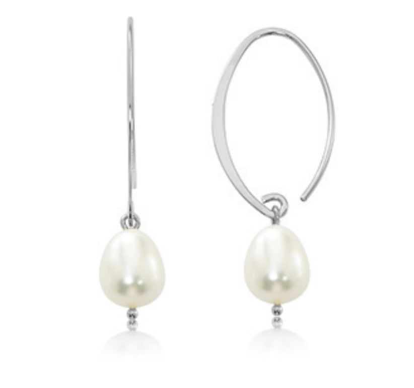 Freshwater Pearl and Sterling Silver Sweep Earrings