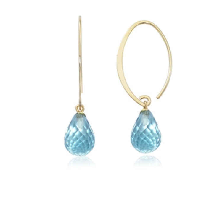 14KY "Sweep" Earrings with Blue Topaz Briolettes
