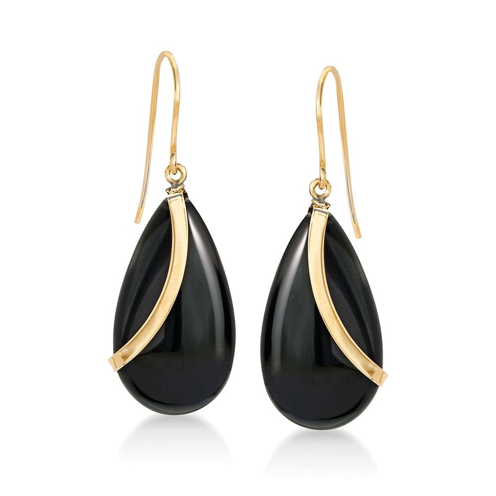 14KY Gold Black Onyx "Almond" Earrings