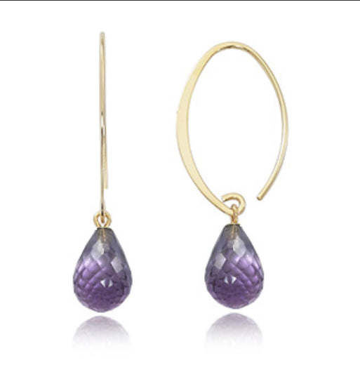 14KY Gold Sweep Earrings with Amethyst Briolettes