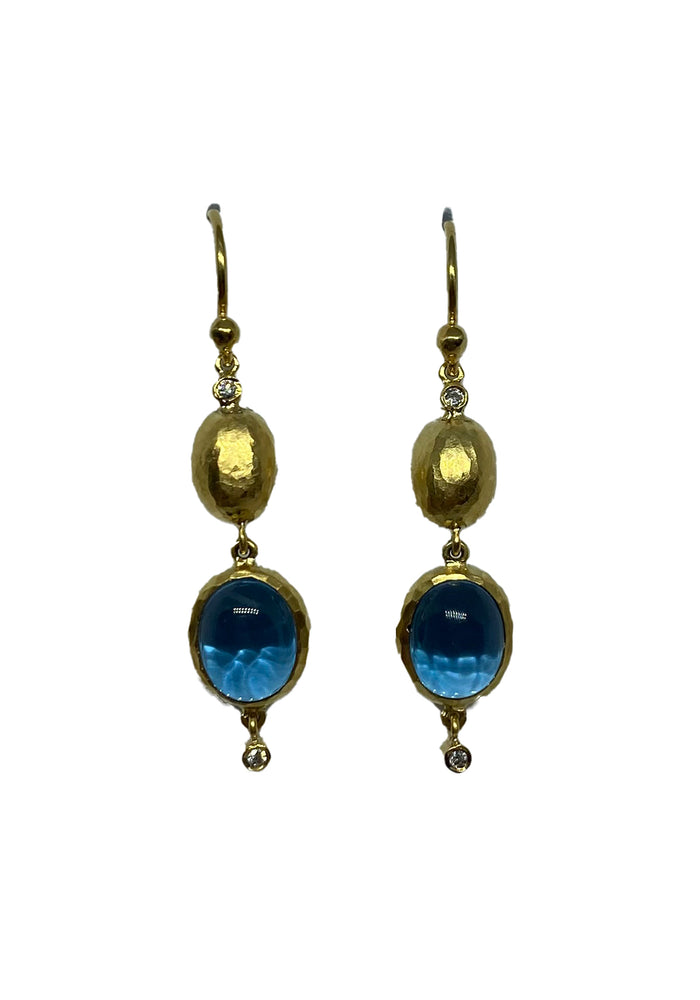 14KY Gold, Blue Topaz  & Diamond Dangle Earrings