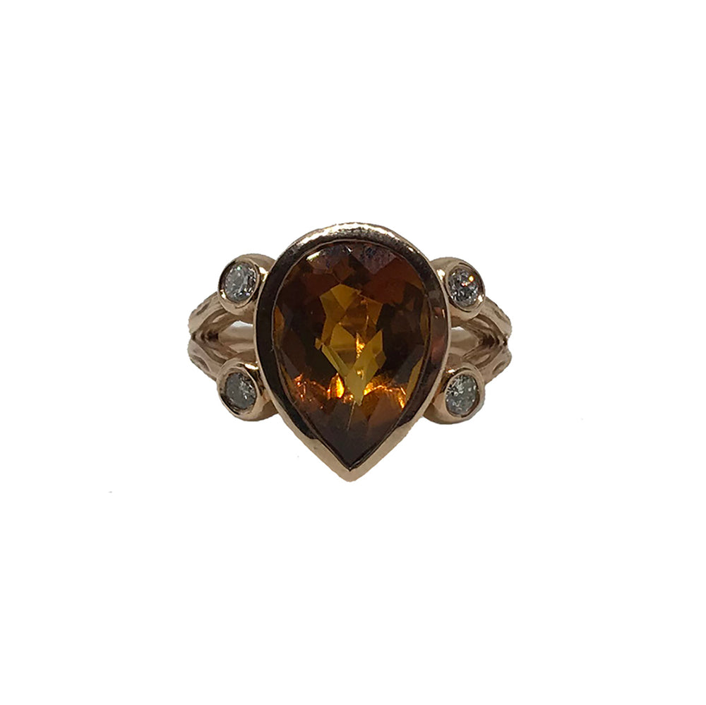 Rose Gold, Natural Topaz  & Diamond Ring